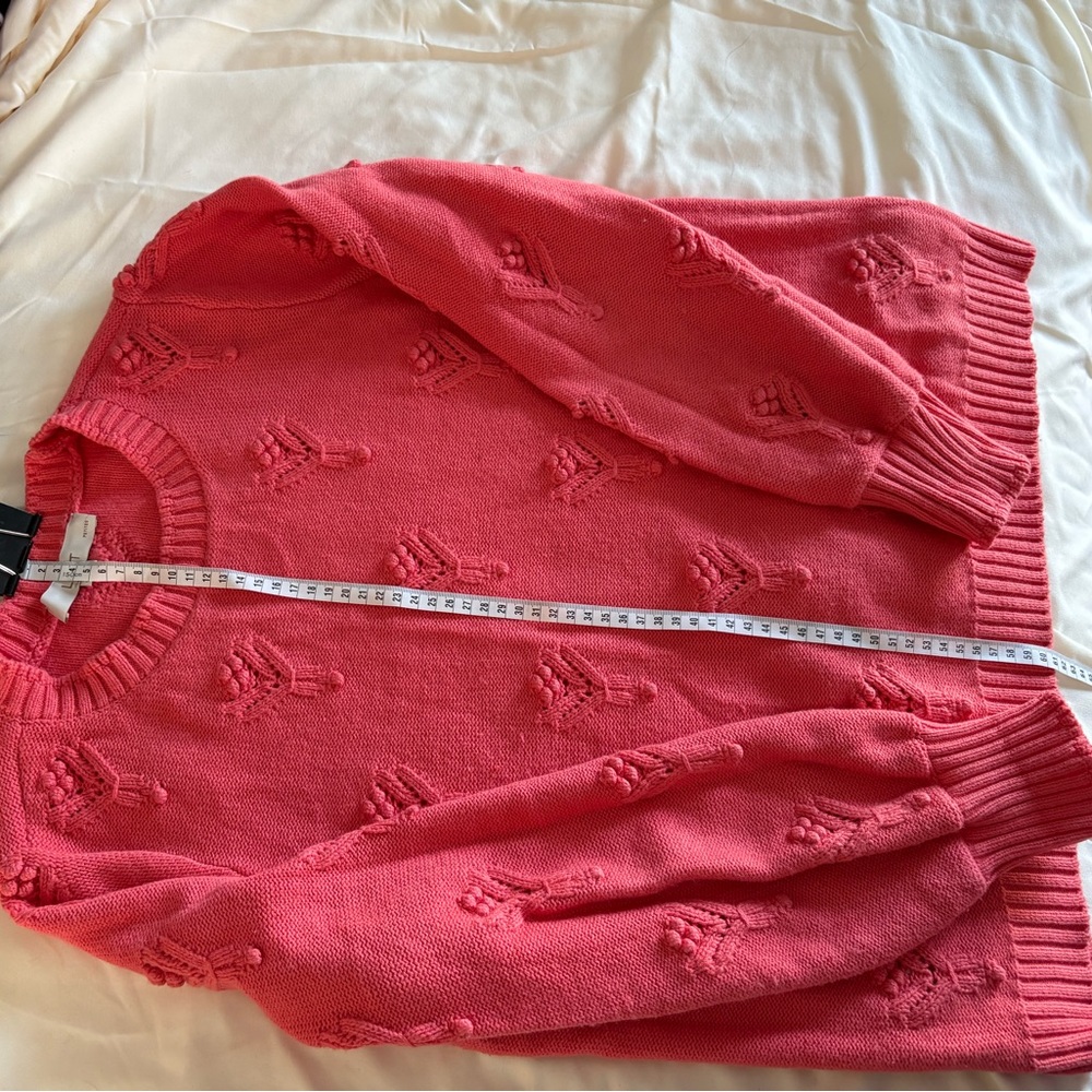 LOFT Women Large Petite Coral Textured Crew Neck Sweater - Picture 4 of 10